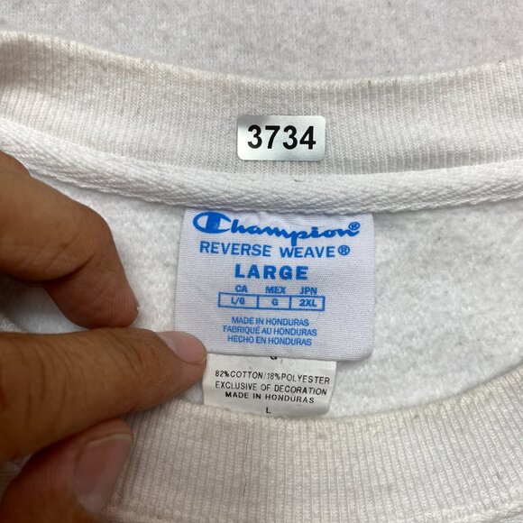 Champion Reverse Weave Crewneck Sweatshirt Men's L White Big Letters on Back - Picture 3 of 16